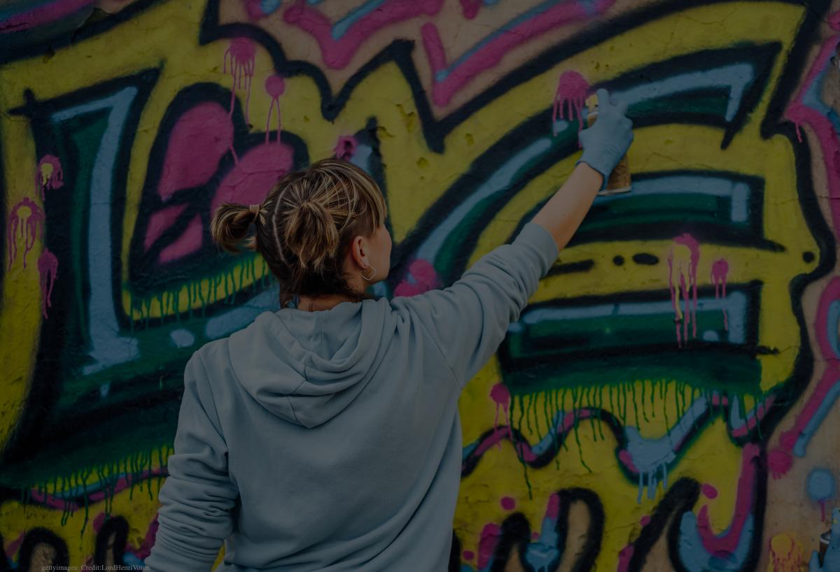 A female graffiti artists in action