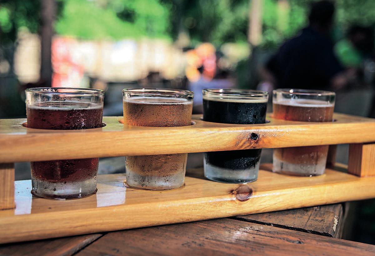 A flight of craft beers from a Daytona Beach Ale Trail brewery