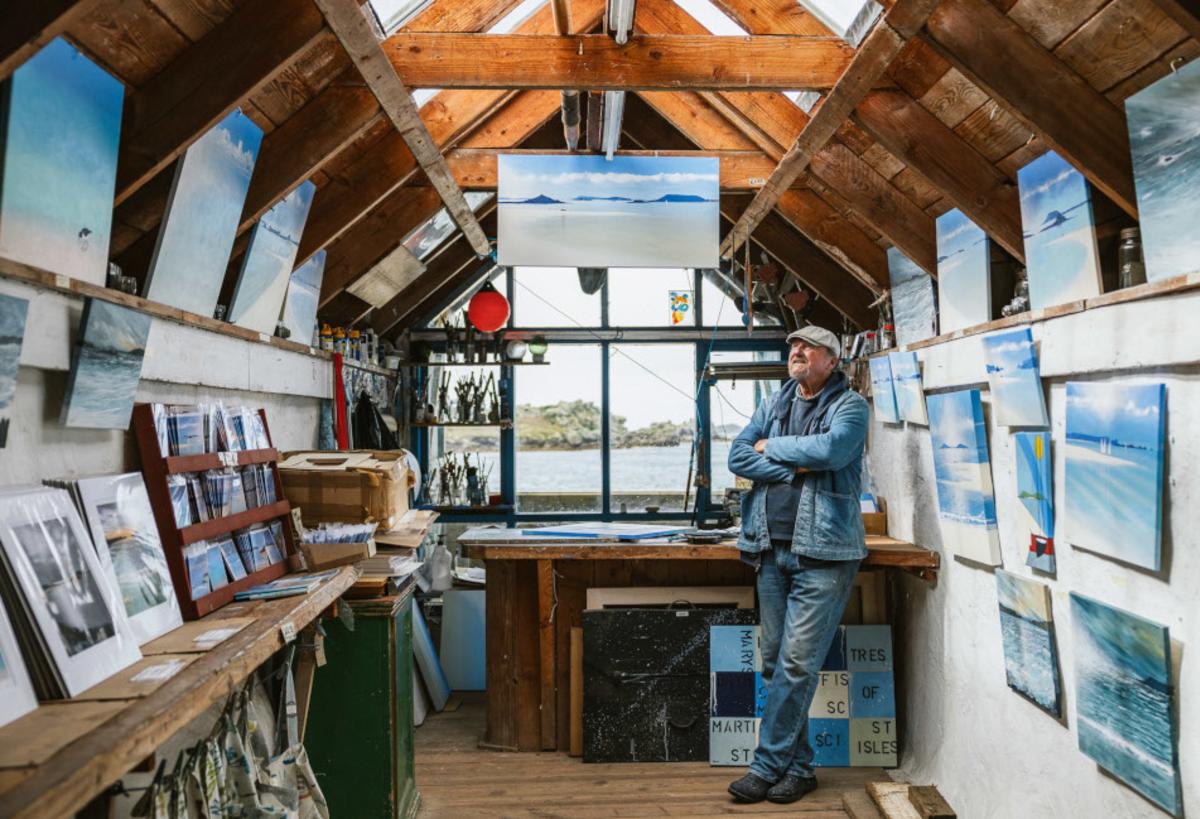 Richard Pearce in his gallery on Bryher