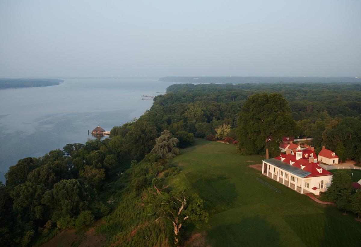 Mount Vernon aerial photo with the Potomac River in the background