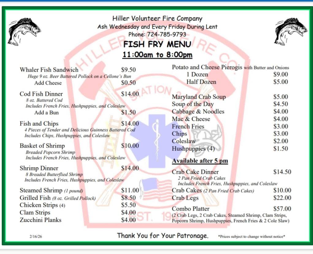 Fish Fry Hiller Township 2026