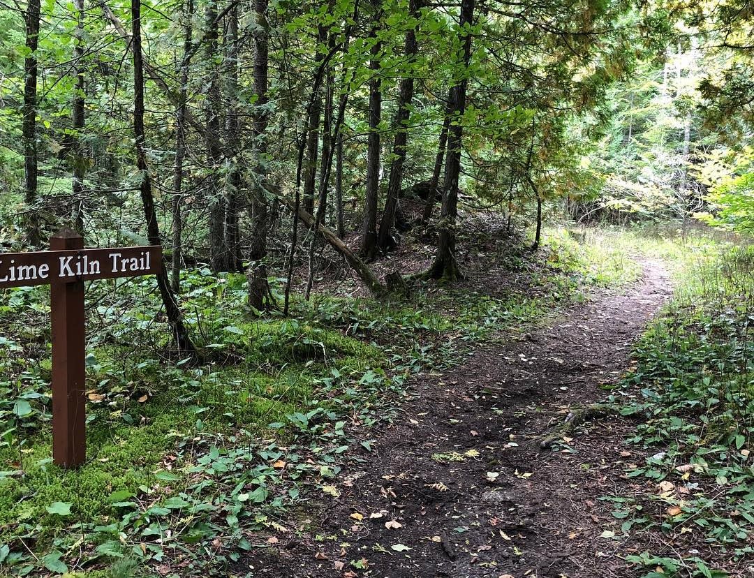 Lime Kiln Trail through the woods of Mackinac Island State Park