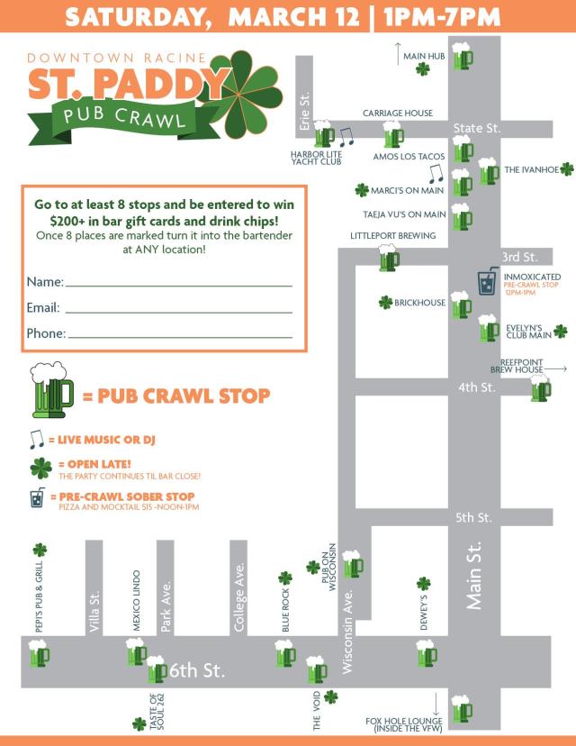 St Paddy Pub Crawl Map