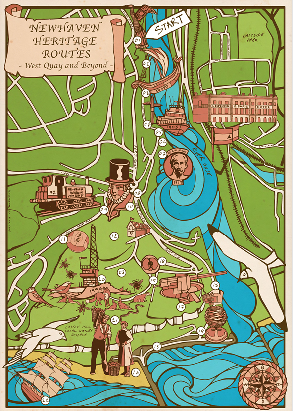 A stylised map of Newhaven's walking route