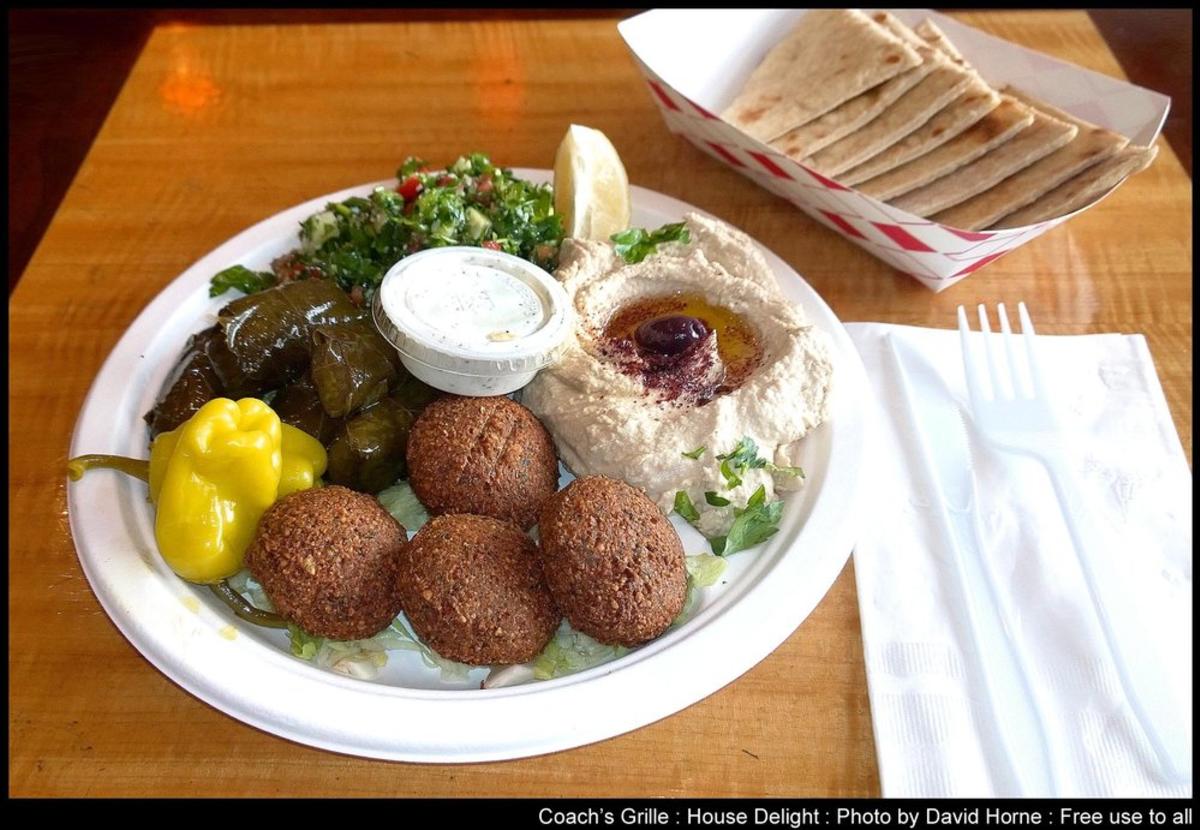 Coach's Grille Fresh Mediterranean. Image of a Mediterranean plate at Coach's