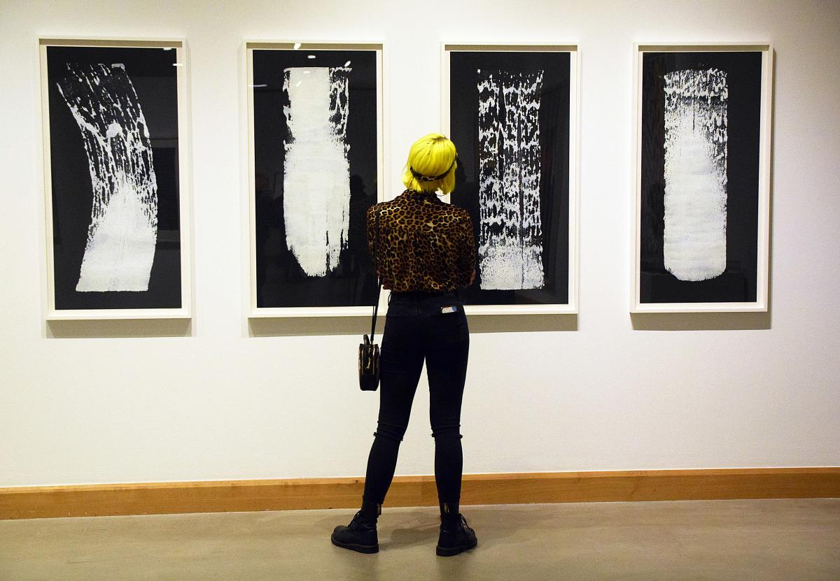 A patron views artwrok at Allentown Art Museum in Allentown, PA