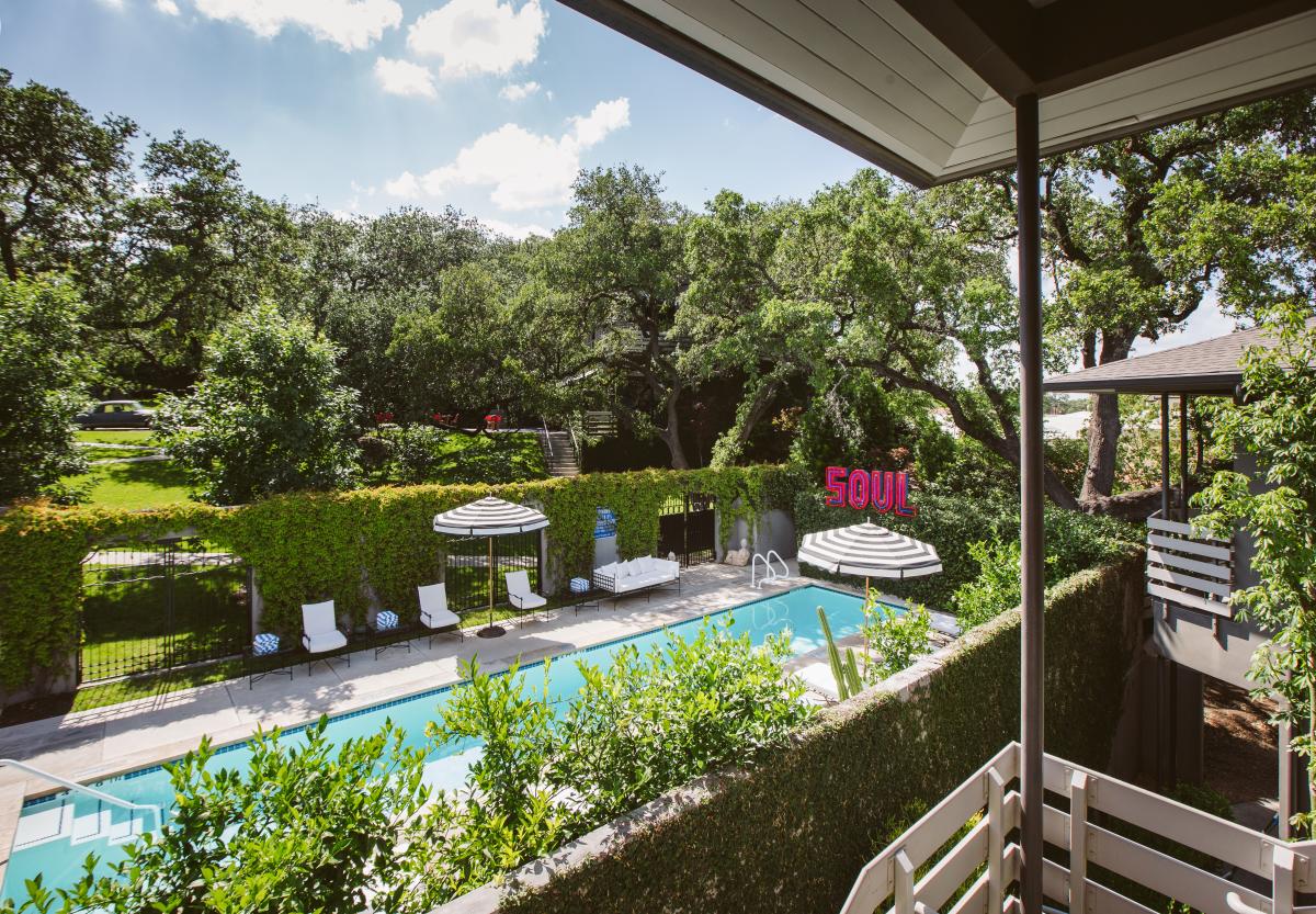 Hotel Saint Cecilia pool and terrace in Austin Texas