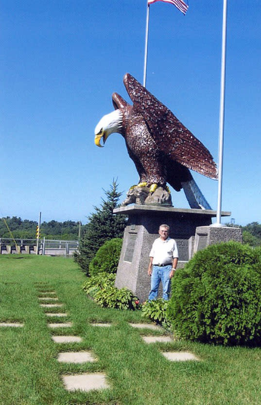 This statue commemorates the spot where an Ojibwe chief traded Old Able, then an eaglet, to a white farmer for a sack of corn. Photo courtesy Chippewa County Tourism Council