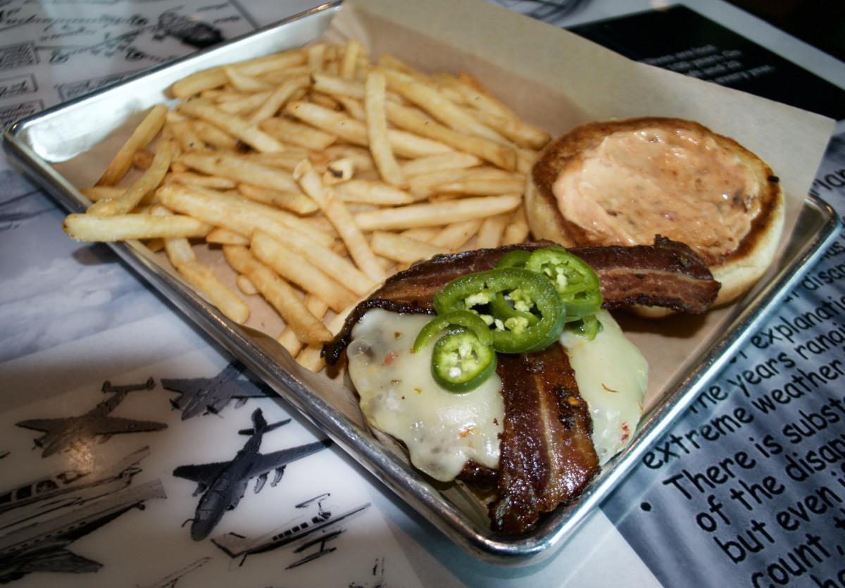 The F-18 burger served at Hangar 54 at the Eau Claire airport