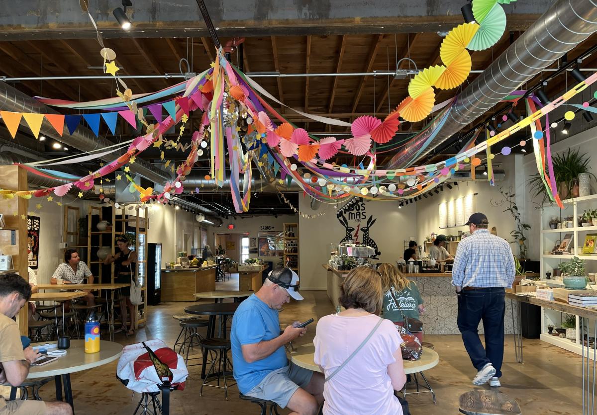The vibrant interior of Dos Más Café, a coffee shop and lifestyle/gift store located in Moab, Utah.