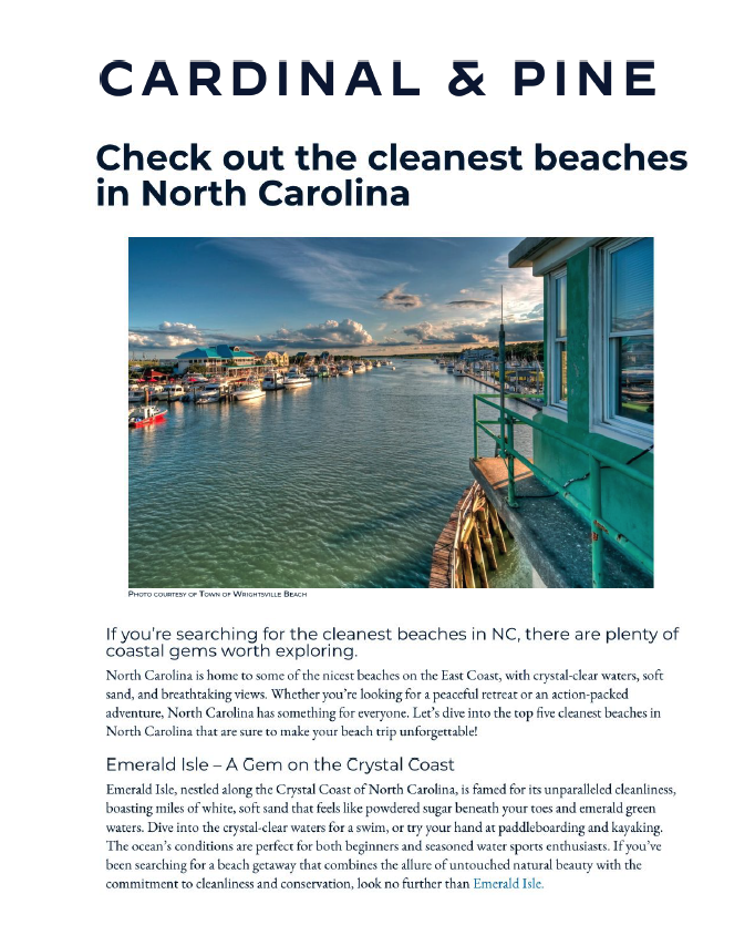 Cardinal & Pine Cleanest Beaches in North Carolina Cover