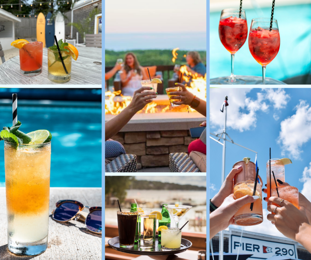 Collage of photos of summer cocktails.