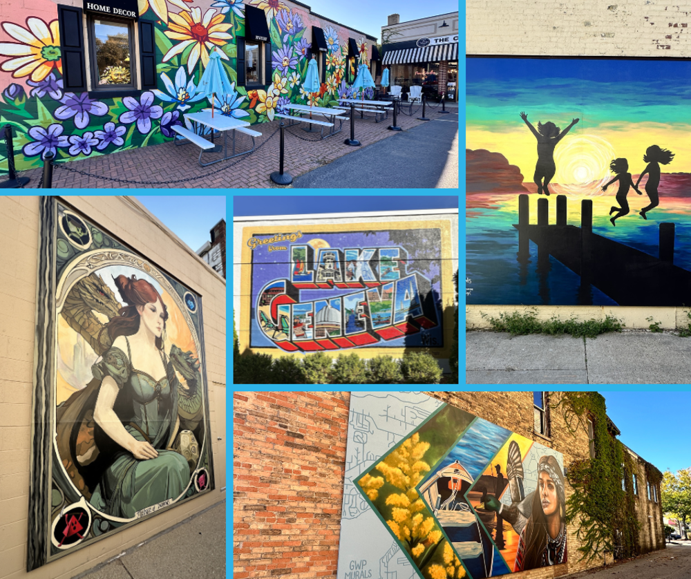 Collage of the murals around Lake Geneva