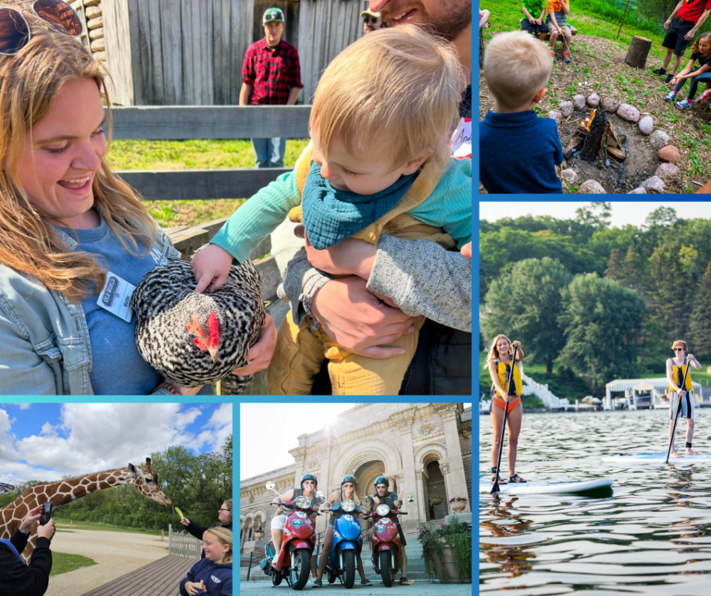 Collage of photos of special adventures for families during a summer vacation.
