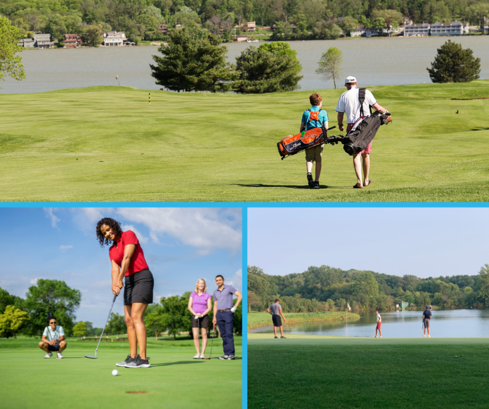 Families golfing on courses in the Lake Geneva area