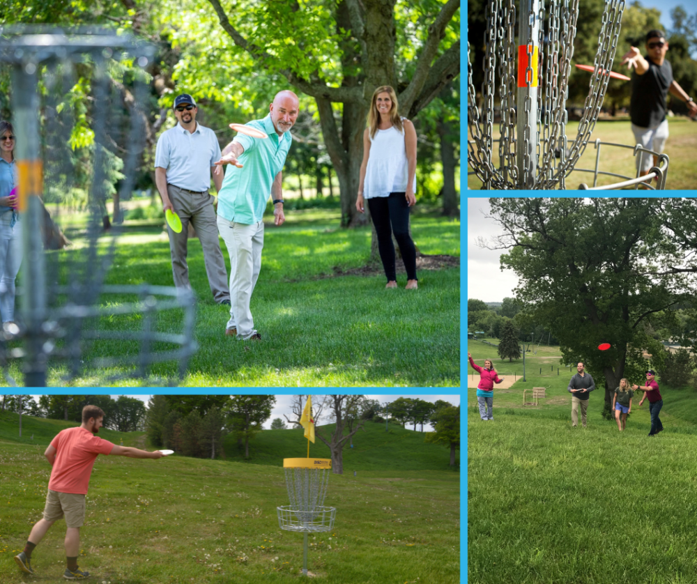 Families playing disc golf in the Lake Geneva area