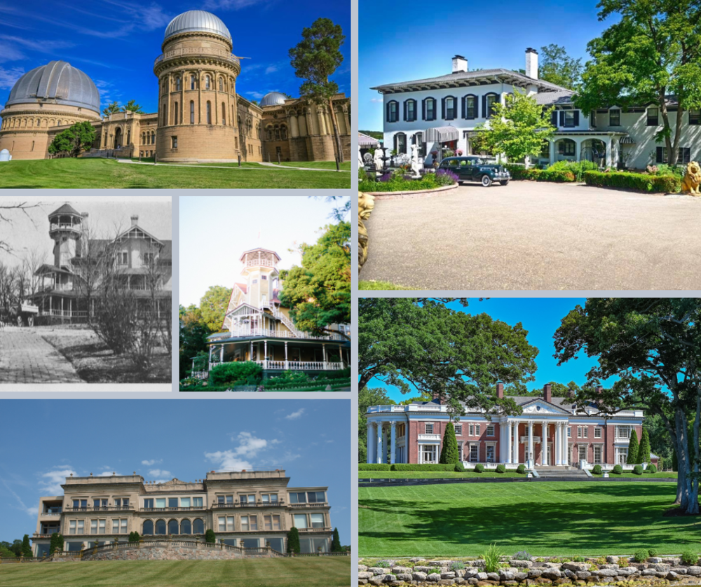 Collage of photos of estates on Geneva Lake