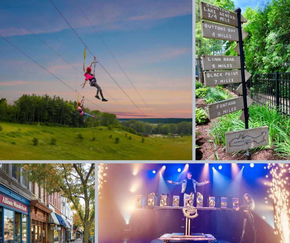 Collage of photos of attractions in Lake Geneva
