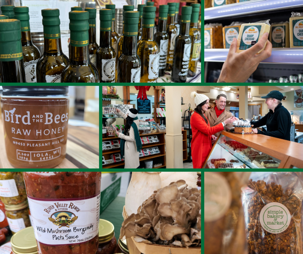 Collage of photos of food items you can purchase in Lake Geneva