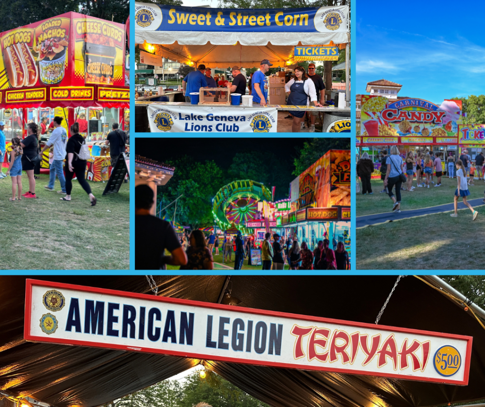 Collage of images with fair food vendors.