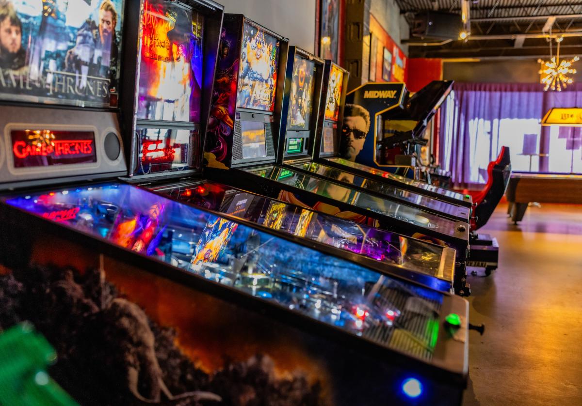 Pinball machines at the Baxter Bar and Arcade