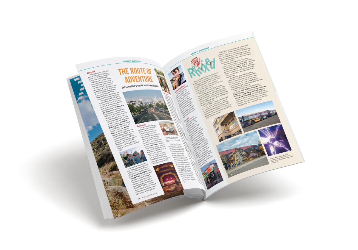 The 2026 Visit Albuquerque Visitors Guide opened to a page about Route 66.