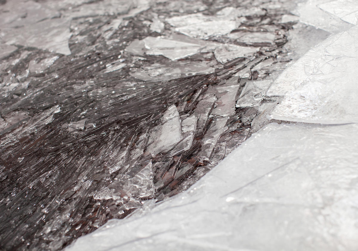 A close up of ice shards on a lake