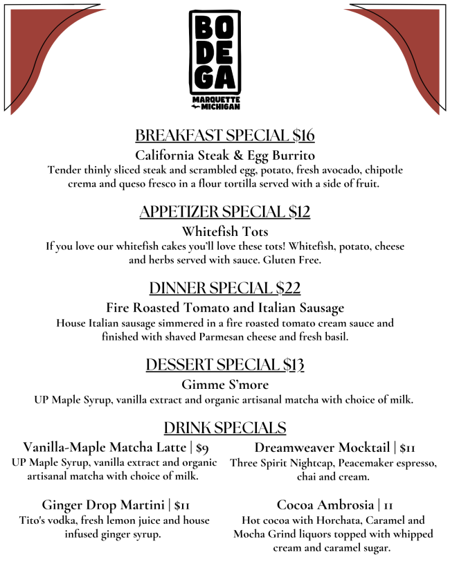 Bodega Restaurant Week Menu