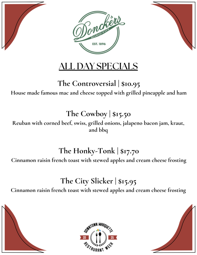 Donckers Restaurant Week Menu