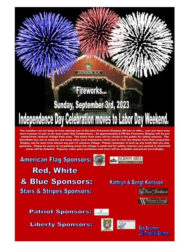 Jackson Area Chamber of Commerce Fireworks Flyer (Fireworks Over Red Covered Bridge)