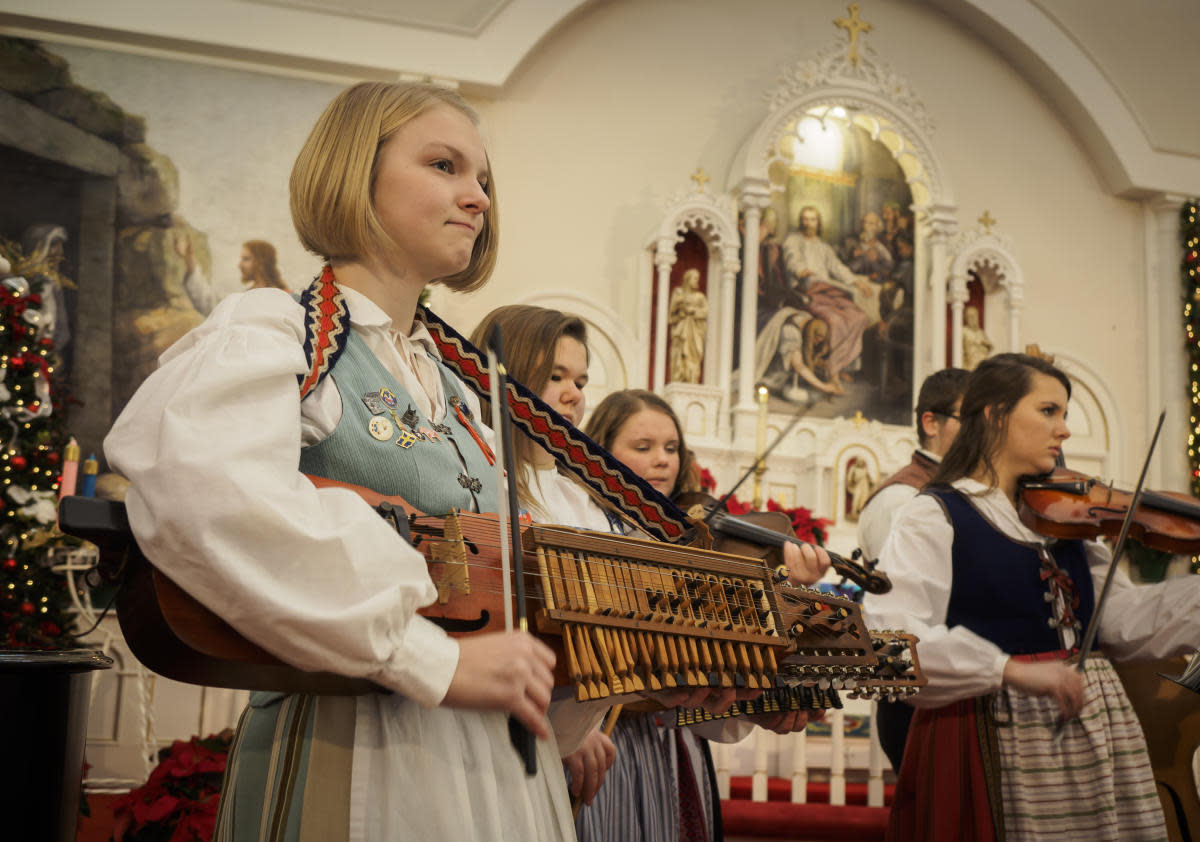 Girls playing music at the Saint Lucia Festival in Lindsborg