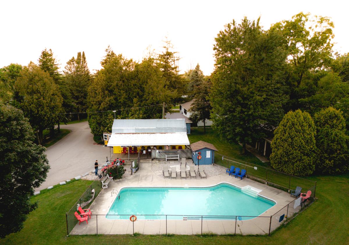Aerial view of a pool