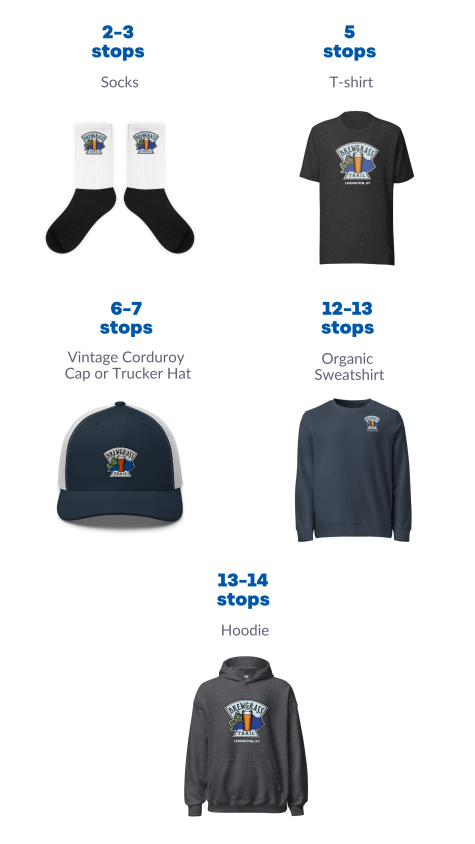 Sock, t-shirt, hat, sweatshirt with Brewgrass Trail logo