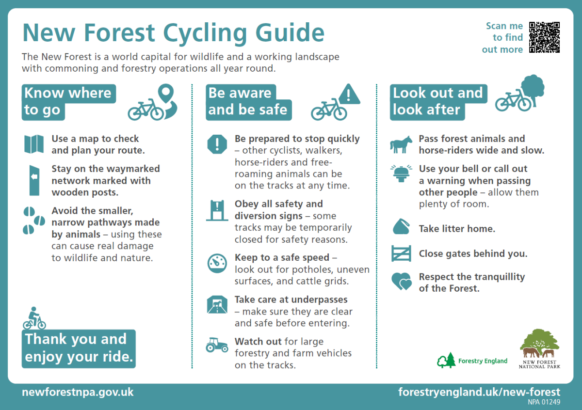 Copy of the New Forest Cycling Guide and Code from the New Forest National Park Authority and Forestry England South