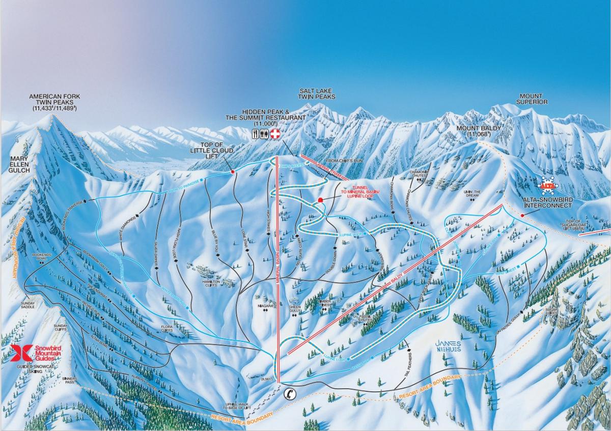 Map of Mineral basin trails at Snowbird Ski & Summer Resort