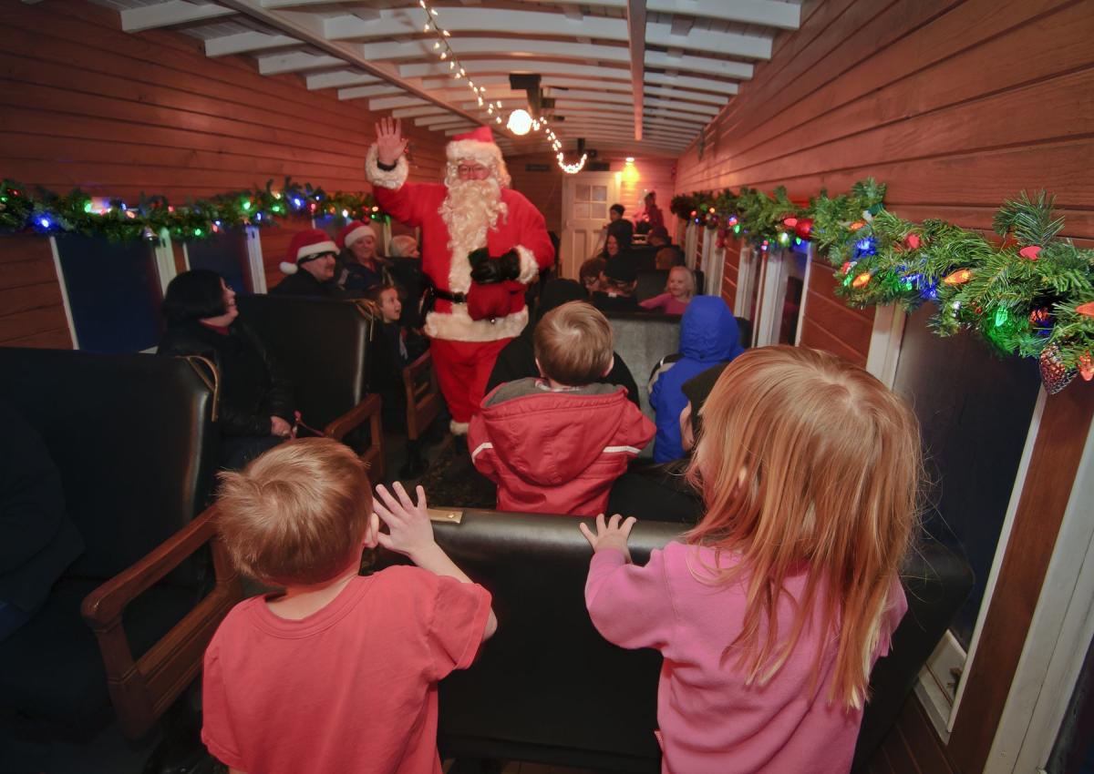 kids meeting santa on the 1880 train holiday express event in the black hills of south dakota