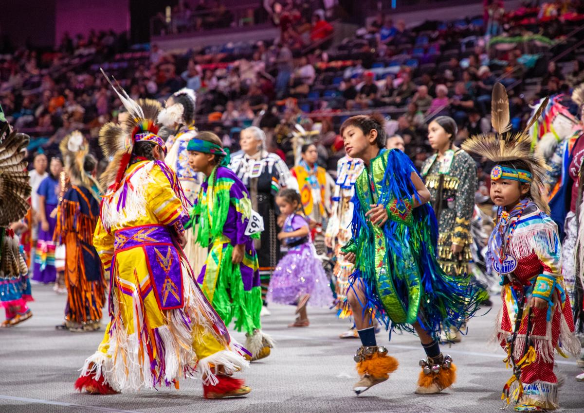 groups of dancers at the black hills powwow in rapid city sd