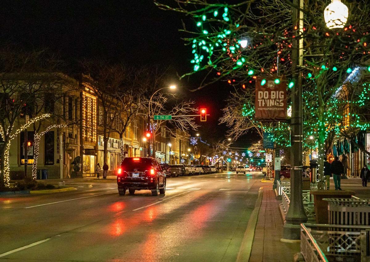 Christmas lights and decorations found in downtown rapid city