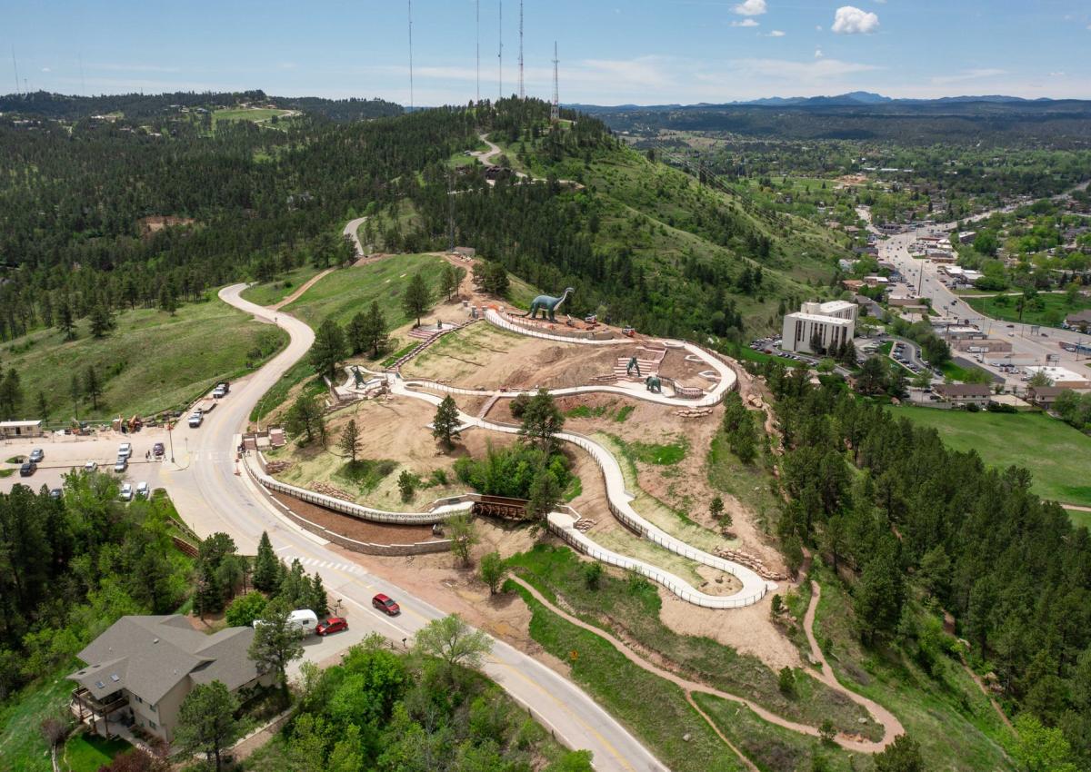 drone shot of the new walking trails on dinosaur park in rapid city, sd