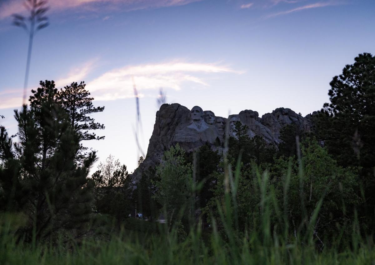 Mount Rushmore through the grass of the black hills national forest