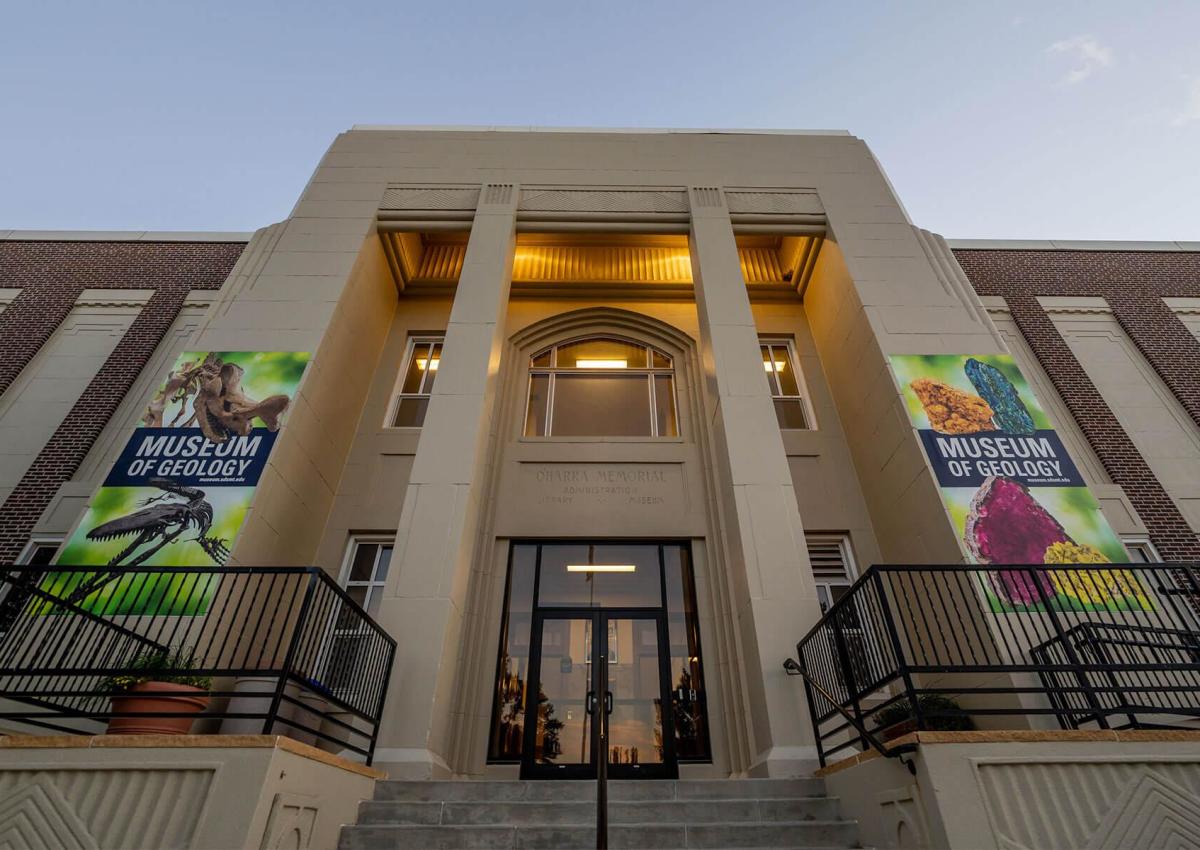 view of the front entrance to the Museum of Geology on the campus of the south dakota school of mines
