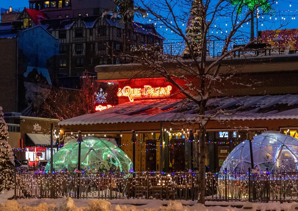 Night shot of the igloos on Que Pasa's patio in rapid city, south dakota