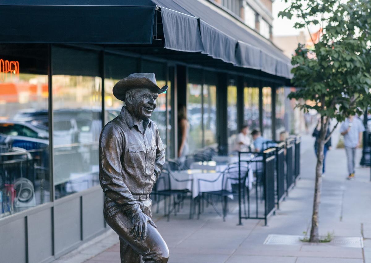 statue of ronald reagan in the city of presidents walking tour downtown rapid city, sd