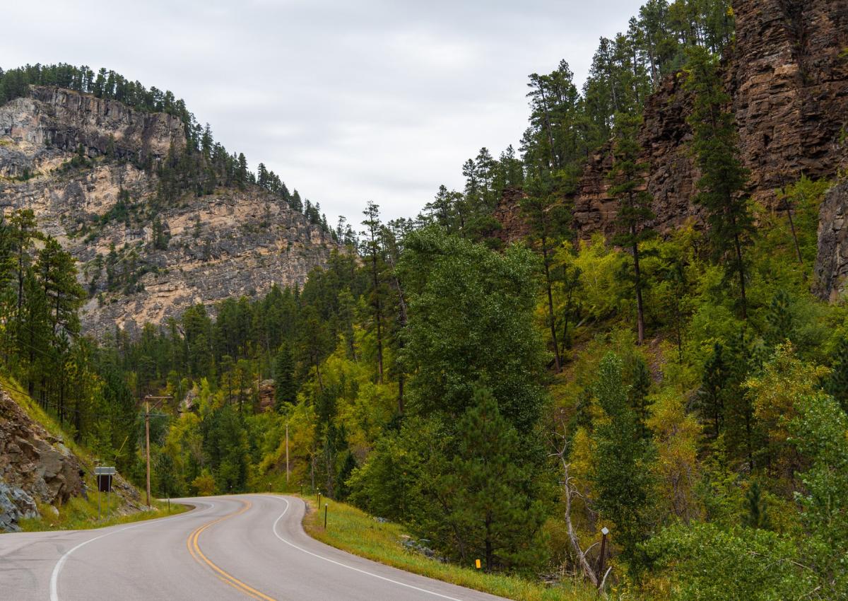 Scenic drive through the canyon walls of spearfish canyon in the northern black hills