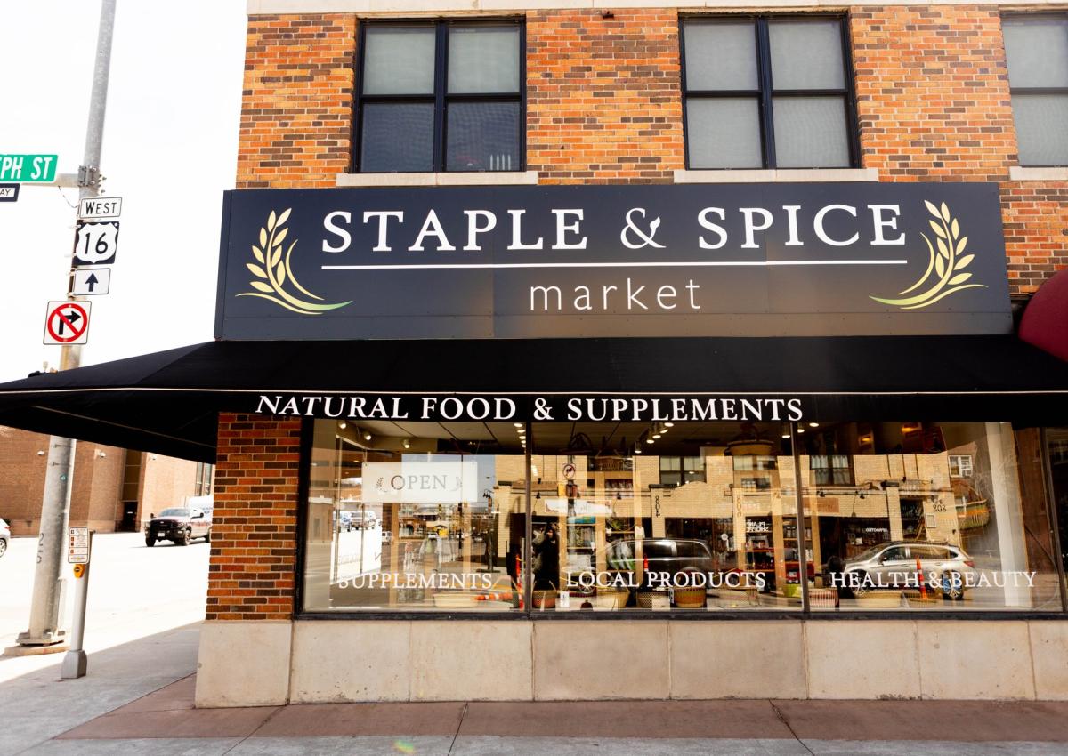 exterior of local goods store staple & spice in downtown rapid city, sd