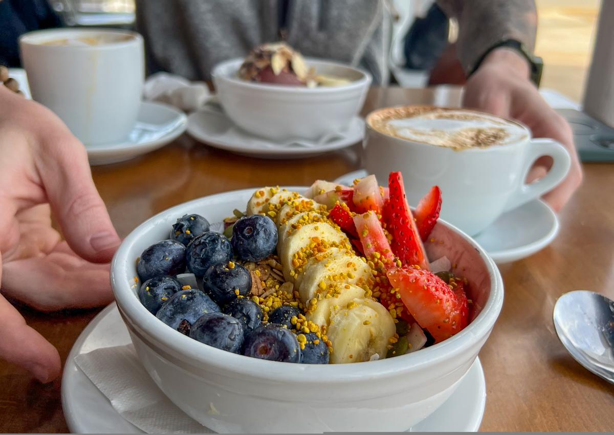acai bowls and coffee on a table at harriet and oak coffee shop in downtown Rapid City
