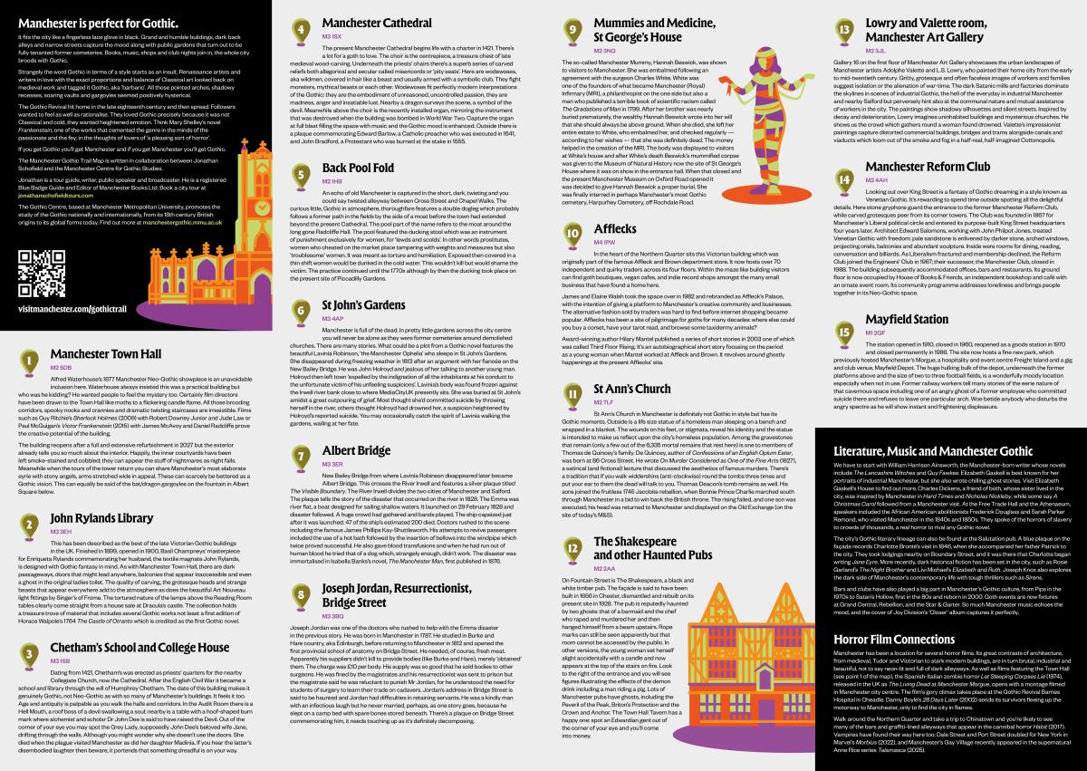 15 gothic attractions in Manchester, with text explaining each location.