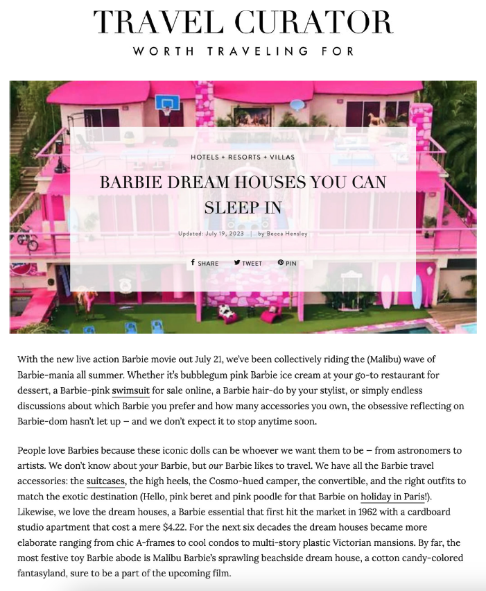 Travel Curator Barbie Dream Houses You Can Sleep In Cover