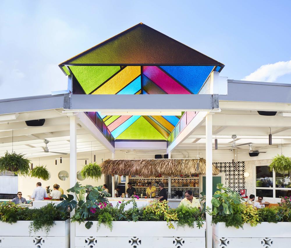 Colorful dining patio at Joann's Fine Foods on South Congress.