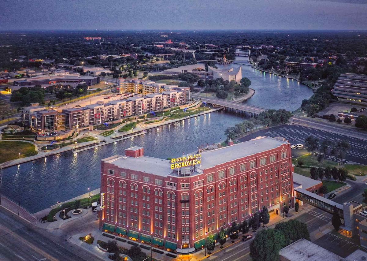 Drone-tography Photo Over the Drury Broadview and Arkansas River